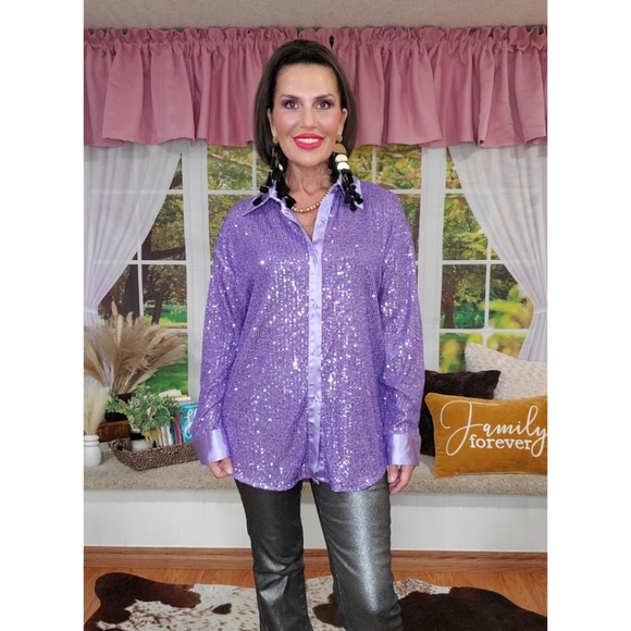 Sequin Button Down Shirt - Picture 2 of 8